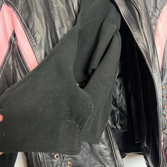 Zony Inc Leather Motorcycle Jacket Black With Pink Racing Stripes Medium - Picture 13 of 16